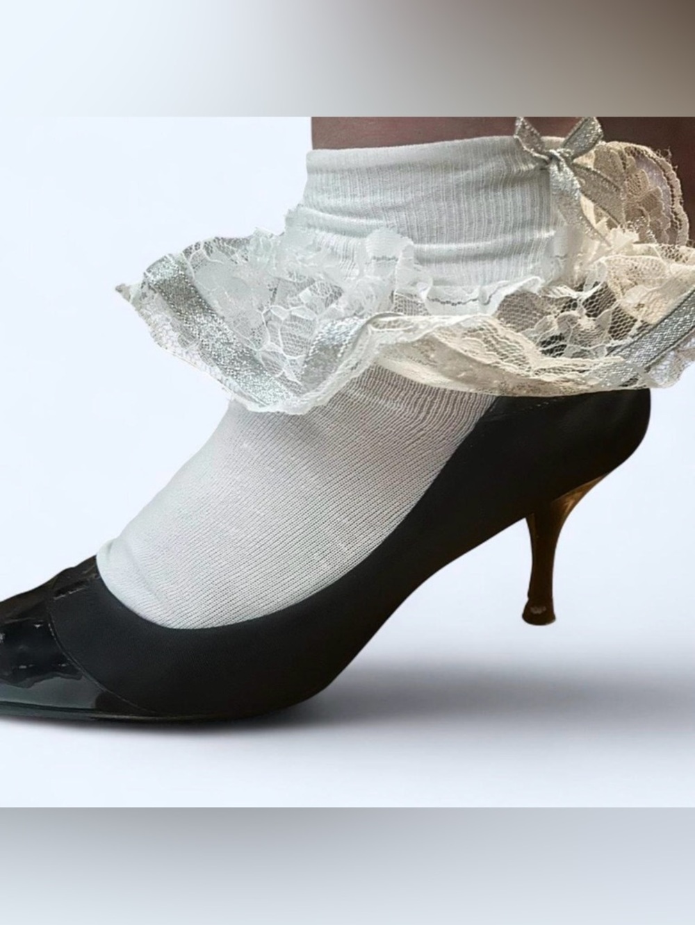 White Lace Ruffle Ankle Socks for Women